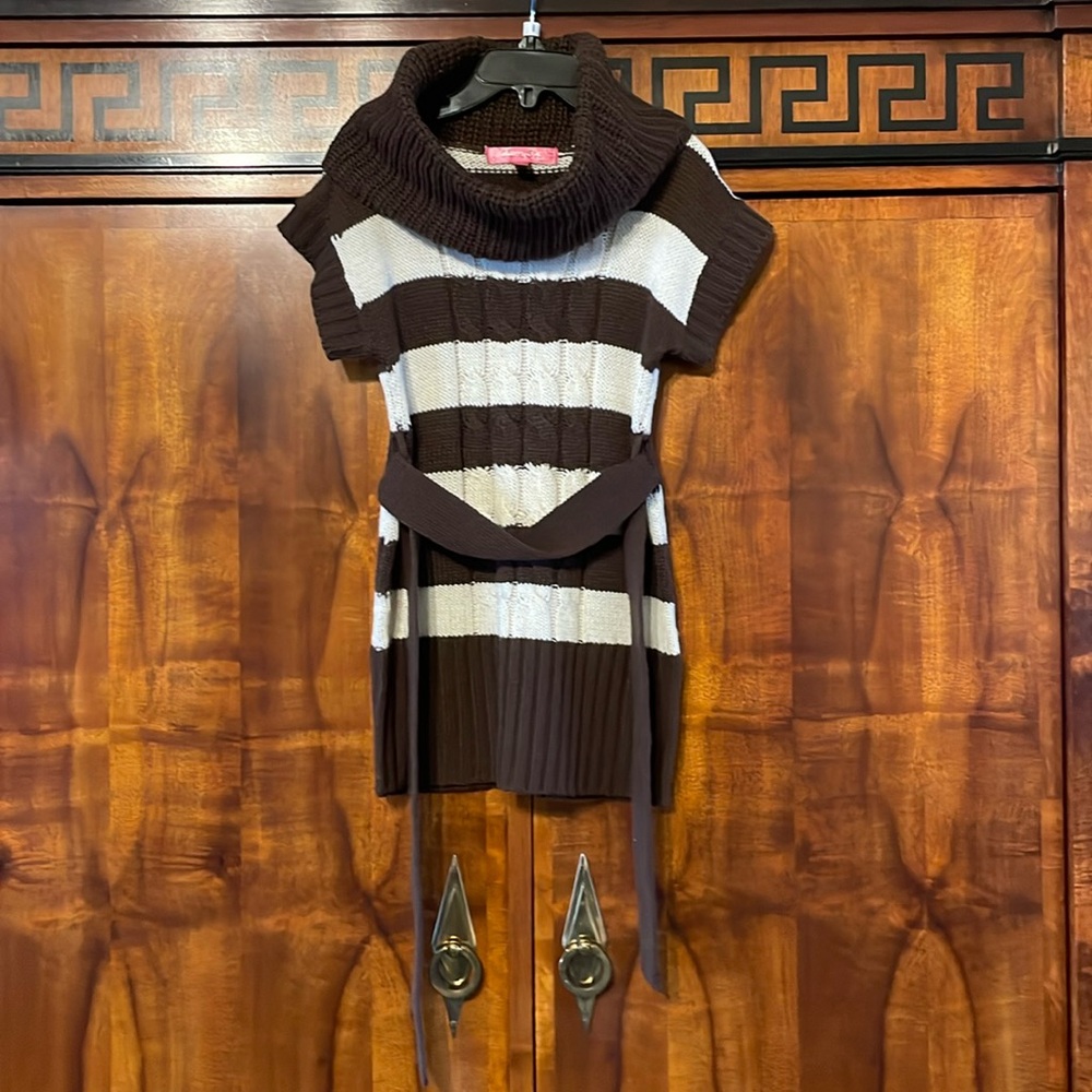 CherryStix Girls Size 4 Brown Stripe Cowl Neck Sweater Knit Acrylic Kids Top